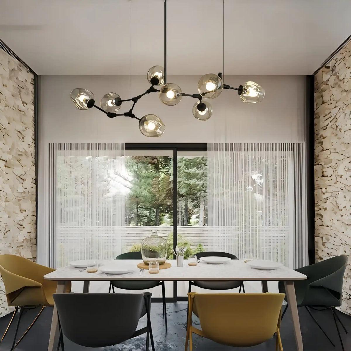 Modern Industrial Branch Chandelier with Multiple Glass Pendants Extra Large for Living or Dining Room