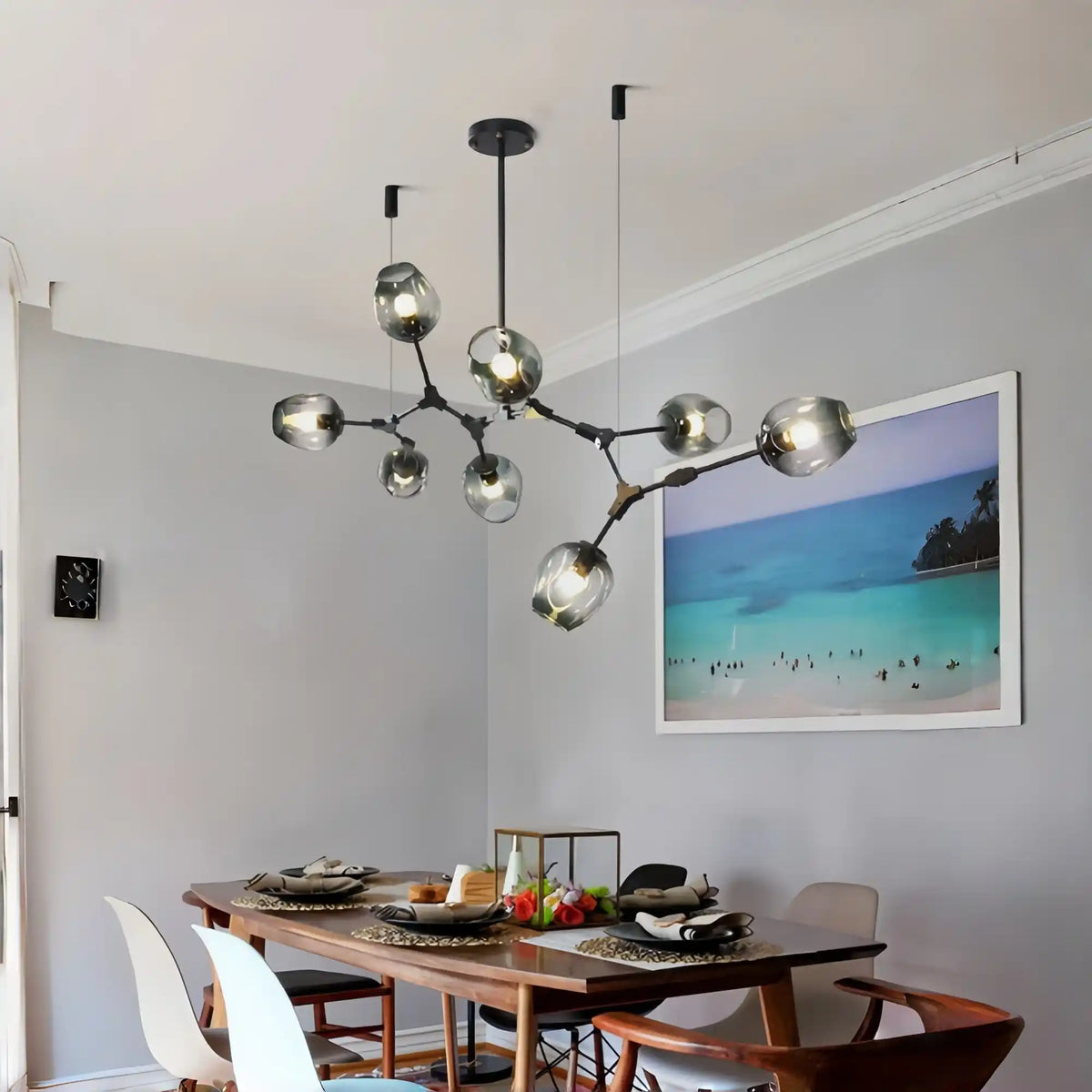 Modern Industrial Branch Chandelier with Multiple Glass Pendants Extra Large for Living or Dining Room