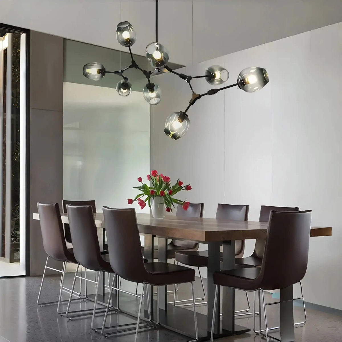 Modern Industrial Branch Chandelier with Multiple Glass Pendants Extra Large for Living or Dining Room - 7 Lights: L47.2"*H41.3"Black+Jade GreenWarm Lightcasivra