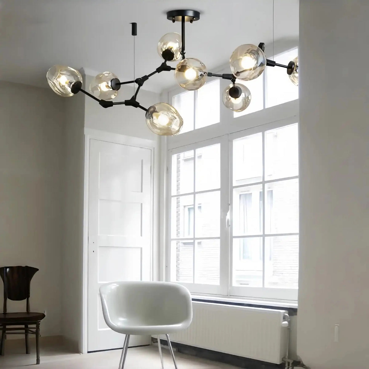 Modern Industrial Branch Chandelier with Multiple Glass Pendants Extra Large for Living or Dining Room - 12 Lights: L82.7"*H59.0"Black+Clear GlassWarm Lightcasivra