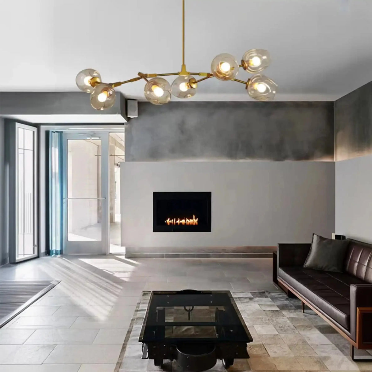 Modern Industrial Branch Chandelier with Multiple Glass Pendants Extra Large for Living or Dining Room - 5 Lights: L39.4"*H31.5"Brass+Clear GlassWarm Lightcasivra