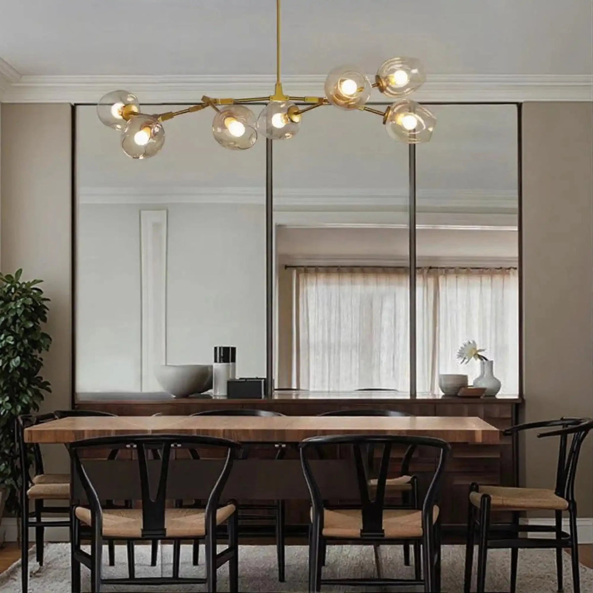 Modern Industrial Branch Chandelier with Multiple Glass Pendants Extra Large for Living or Dining Room - 7 Lights: L47.2"*H41.3"Brass+Clear GlassWarm Lightcasivra