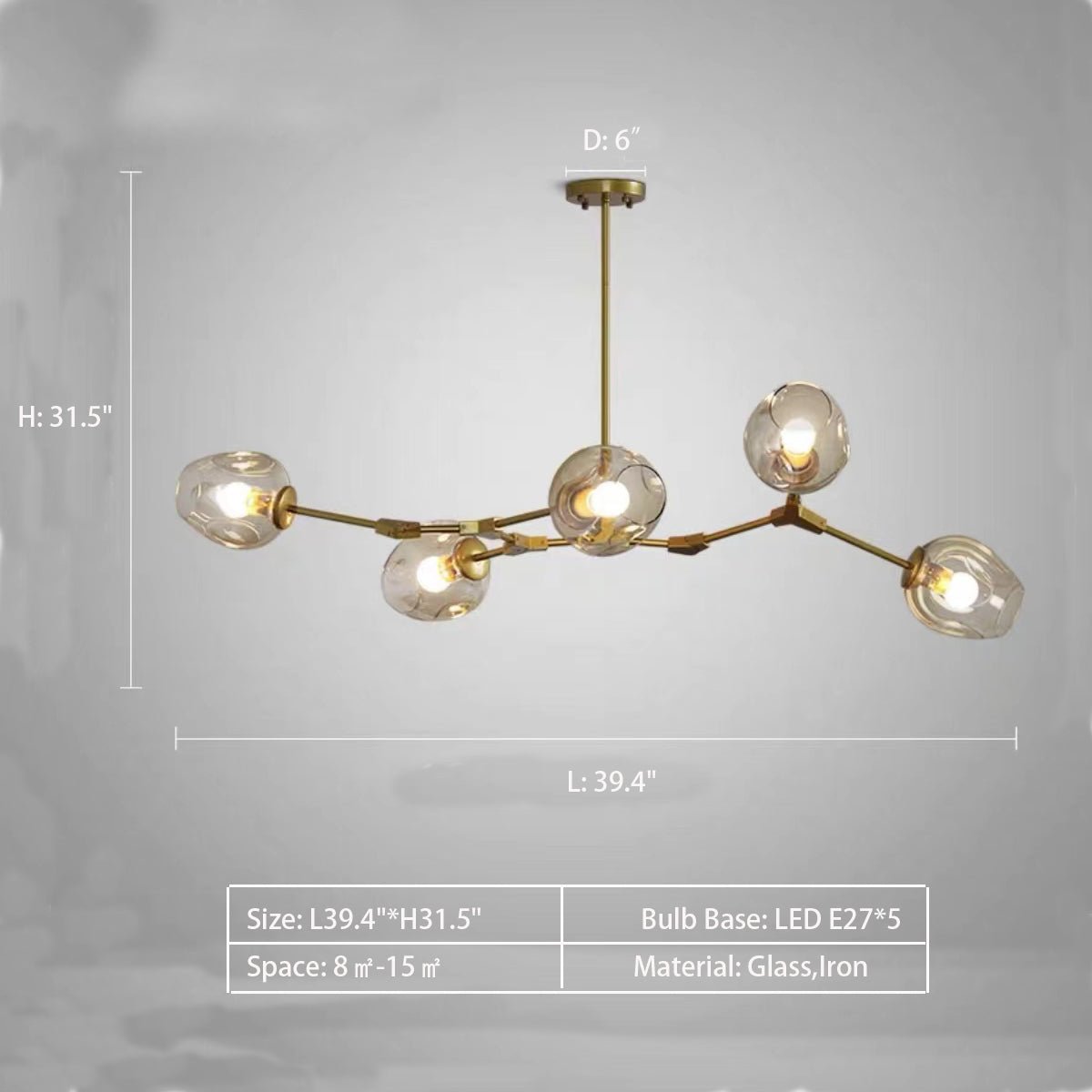 Modern Industrial Branch Chandelier with Multiple Glass Pendants Extra Large for Living or Dining Room - 7 Lights: L47.2"*H41.3"Black+Clear GlassWarm Lightcasivra