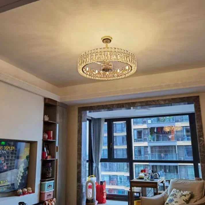Modern Invisible Blade Fan Light Crystal Chandelier for Living/Dining Room/Bedroom - D26.8"Warm Lightcasivra