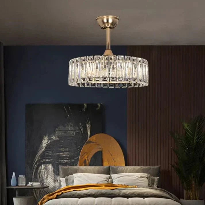 Modern Invisible Blade Fan Light Crystal Chandelier for Living/Dining Room/Bedroom - D26.8"Warm Lightcasivra