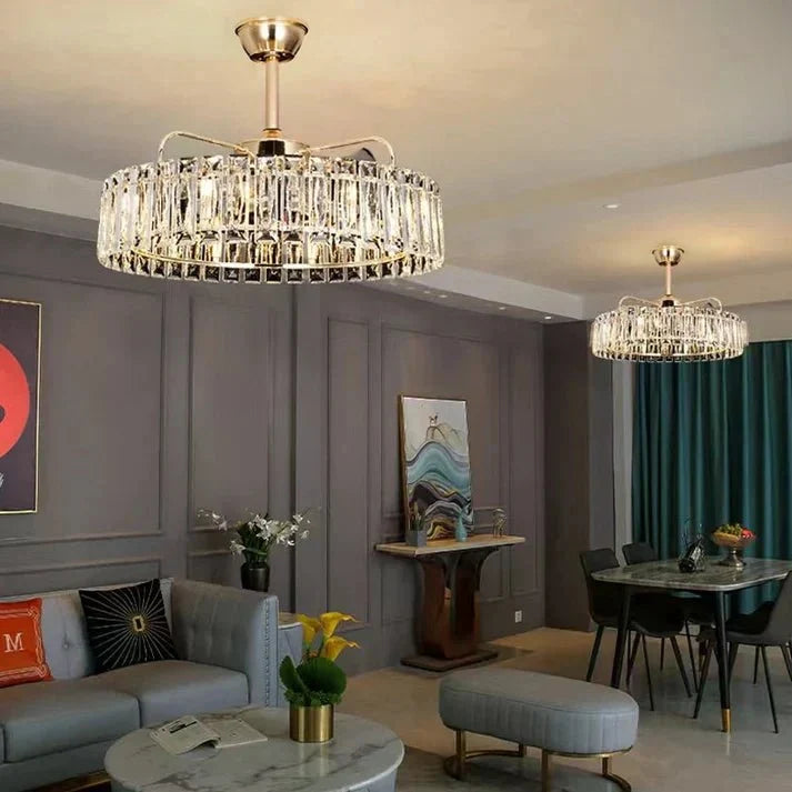 Modern Invisible Blade Fan Light Crystal Chandelier for Living/Dining Room/Bedroom - D26.8"Warm Lightcasivra