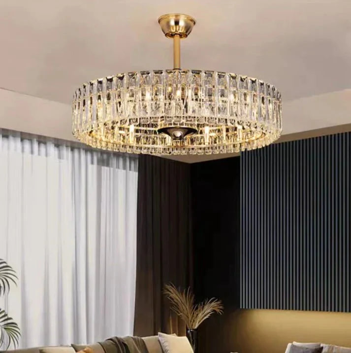 Modern Invisible Blade Fan Light Crystal Chandelier for Living/Dining Room/Bedroom - D26.8"Warm Lightcasivra