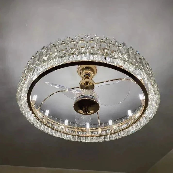 Modern Invisible Blade Fan Light Crystal Chandelier for Living/Dining Room/Bedroom - D26.8"Warm Lightcasivra