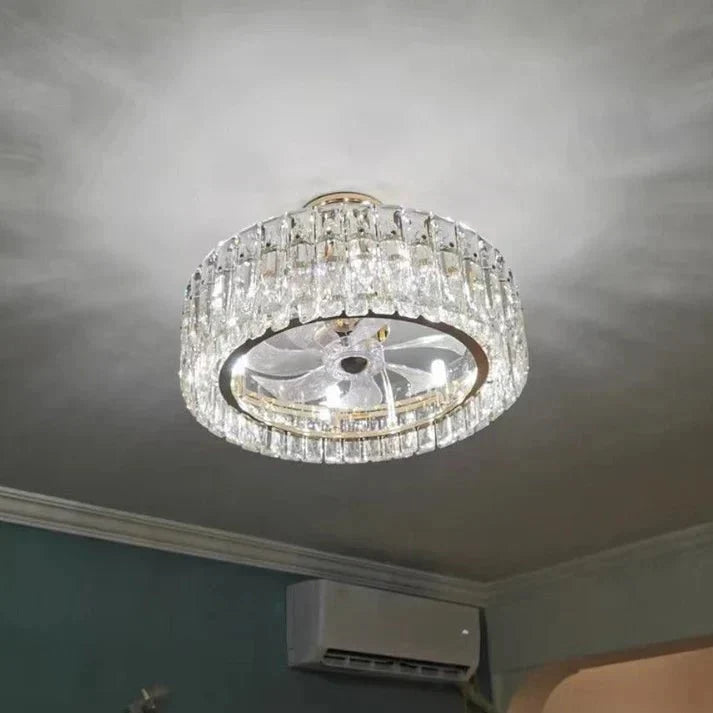 Modern Invisible Blade Fan Light Crystal Chandelier for Living/Dining Room/Bedroom - D26.8"Warm Lightcasivra
