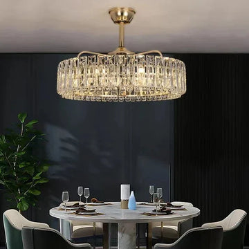 Modern Invisible Blade Fan Light Crystal Chandelier for Living/Dining Room/Bedroom - D26.8"Warm Lightcasivra