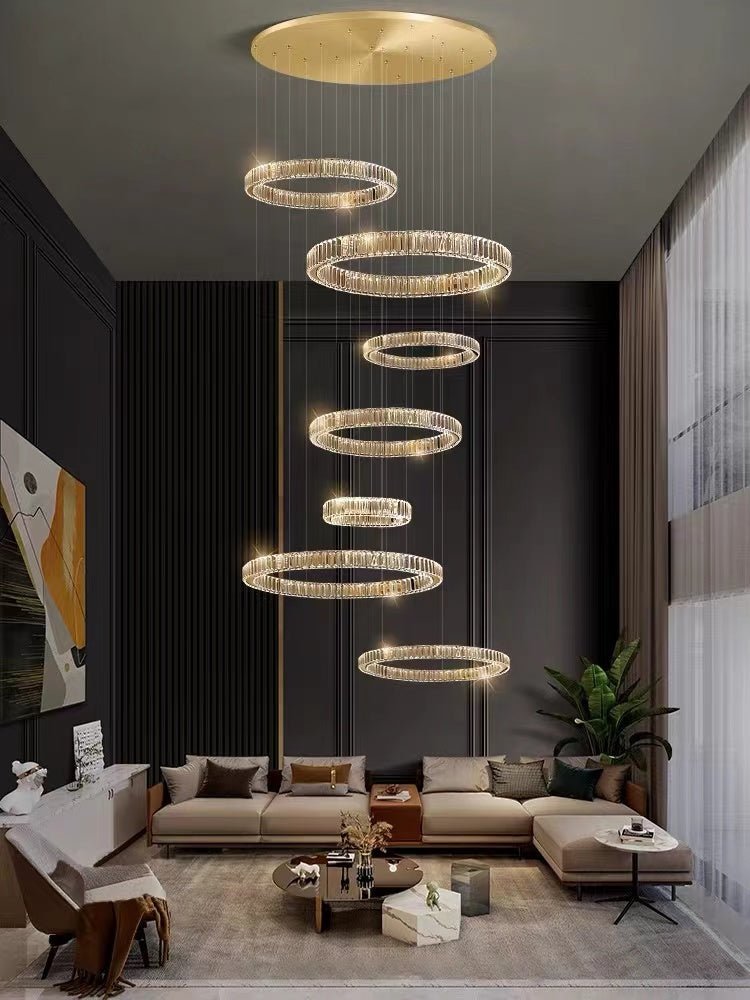 Modern Layered Ring Crystal Chandelier For High Ceiling Living Room /Foryer/Stairscase - 5 Rings:D23.6"*H78.7"Warm Lightcasivra