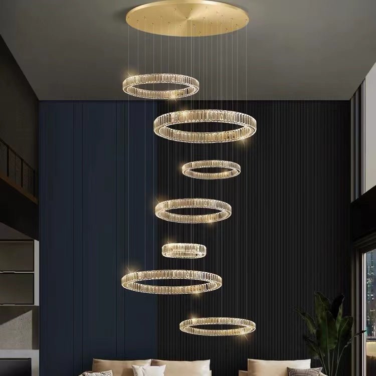 Modern Layered Ring Crystal Chandelier For High Ceiling Living Room /Foryer/Stairscase - 5 Rings:D23.6"*H78.7"Warm Lightcasivra