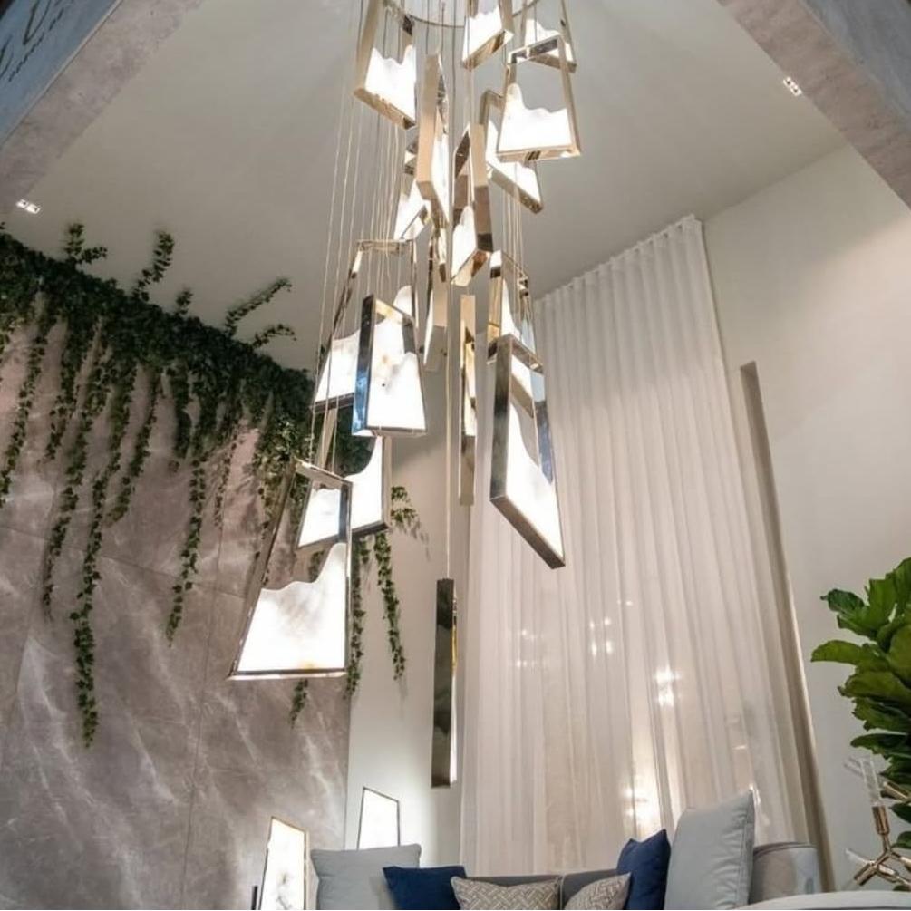 Modern Light Luxury Alabaster Chandelier in Gold Finish-Chandeliers-casivra-casivra