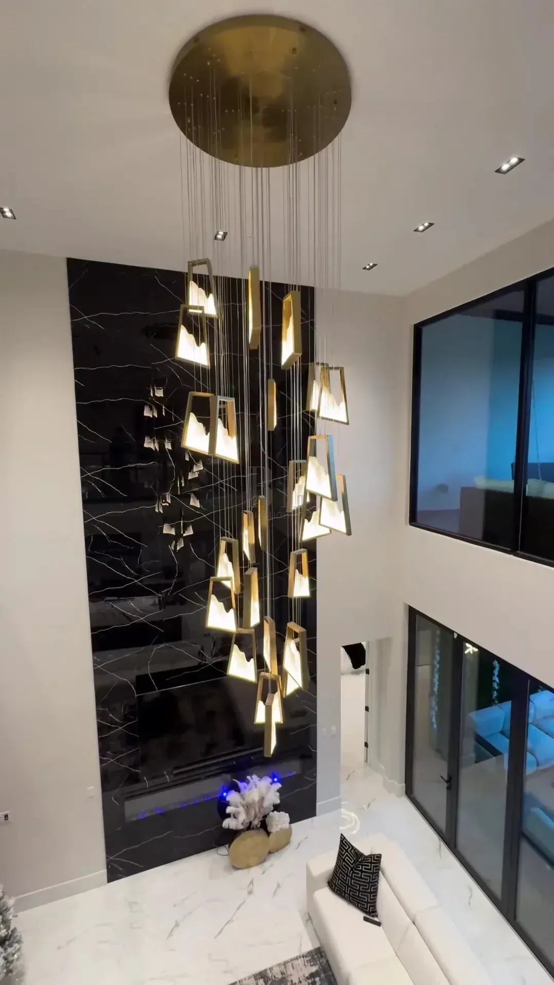 Modern Light Luxury Alabaster Chandelier in Gold Finish-Chandeliers-casivra-Customized/24 Pieces/D39.4"*H196.8"-Warm Light-casivra