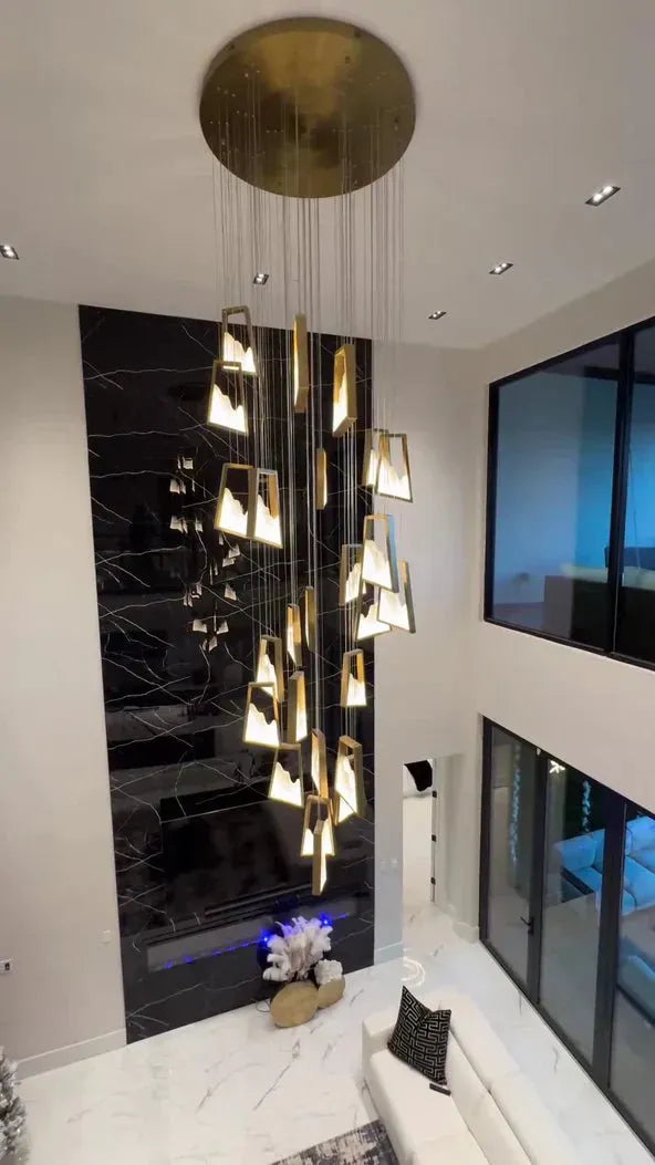 Modern Light Luxury Alabaster Chandelier in Gold Finish-Chandeliers-casivra-casivra
