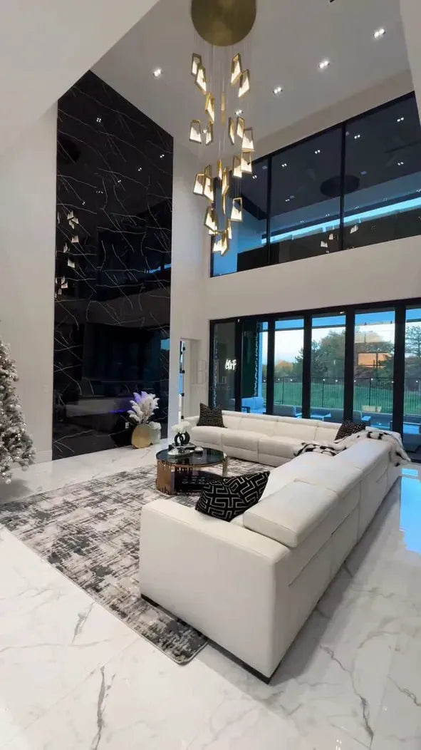 Modern Light Luxury Alabaster Chandelier in Gold Finish-Chandeliers-casivra-casivra