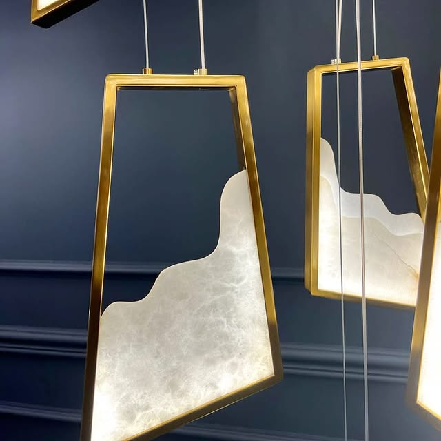 Modern Light Luxury Alabaster Chandelier in Gold Finish-Chandeliers-casivra-casivra