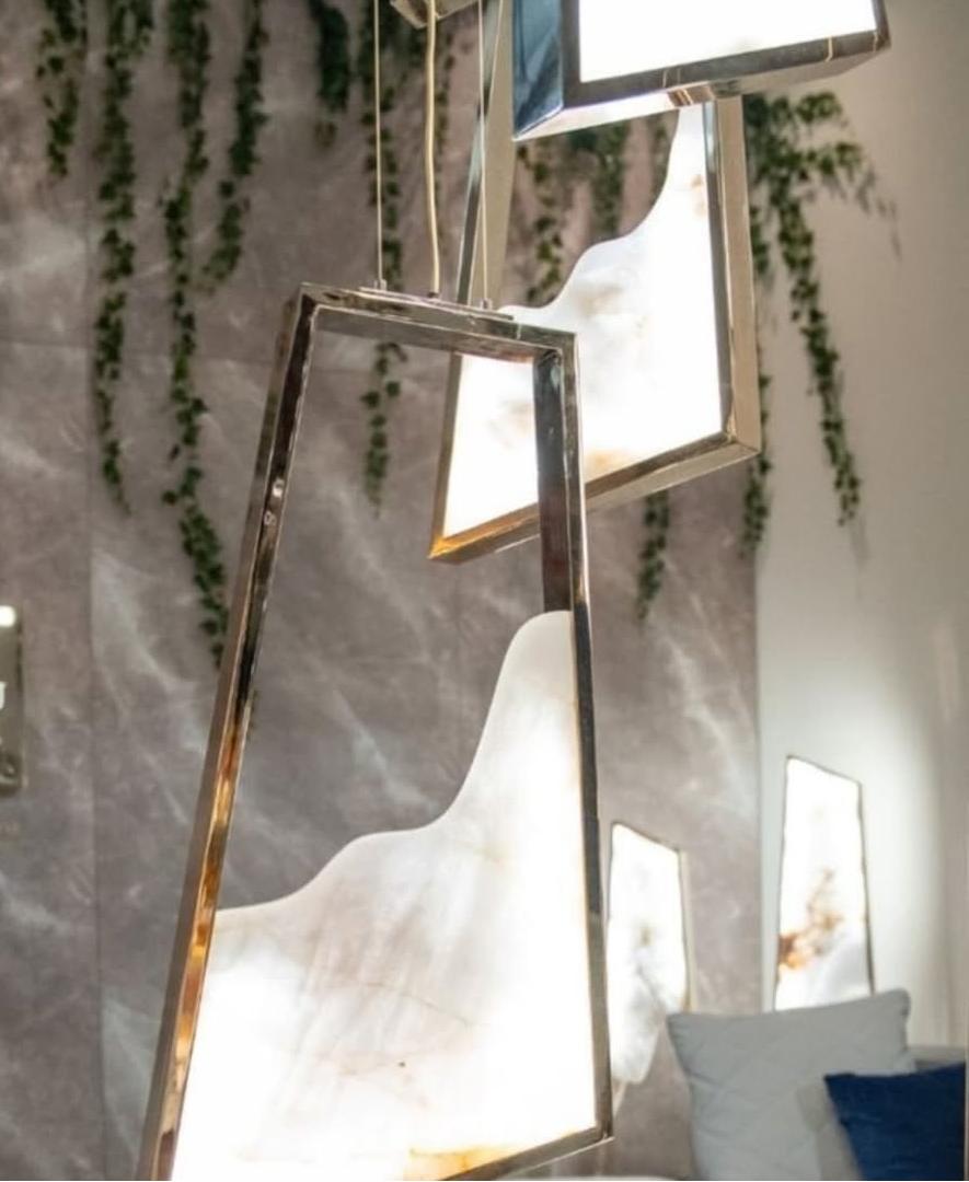 Modern Light Luxury Alabaster Chandelier in Gold Finish-Chandeliers-casivra-casivra