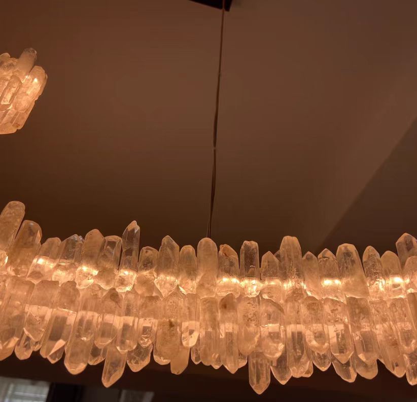 Modern Light Luxury Designer Model Natural Crystal Stone Long Dining Chandelier Furniture for Dining Room/Kitchen Island/Study Room - L47.2"*H4.7"Warm Lightcasivra