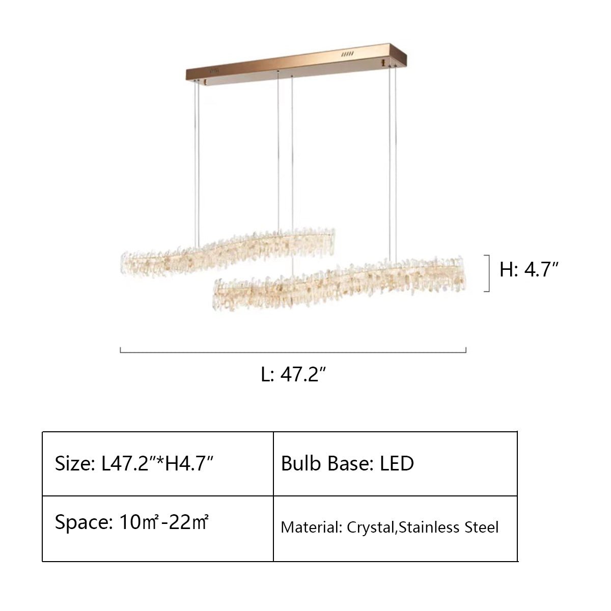 Modern Light Luxury Designer Model Natural Crystal Stone Long Dining Chandelier Furniture for Dining Room/Kitchen Island/Study Room - L47.2"*H4.7"Warm Lightcasivra