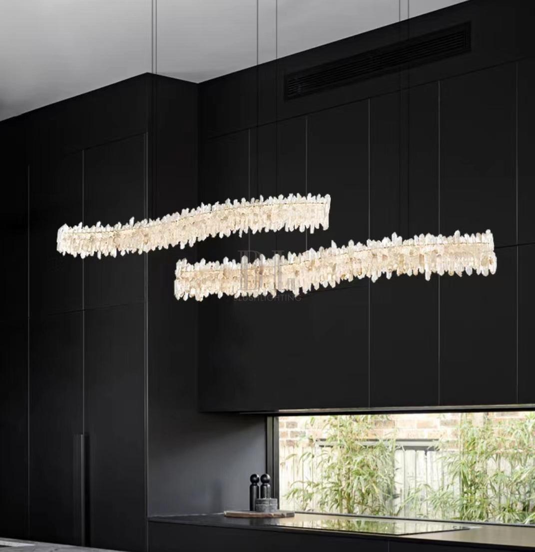 Modern Light Luxury Designer Model Natural Crystal Stone Long Dining Chandelier Furniture for Dining Room/Kitchen Island/Study Room - L47.2"*H4.7"Warm Lightcasivra