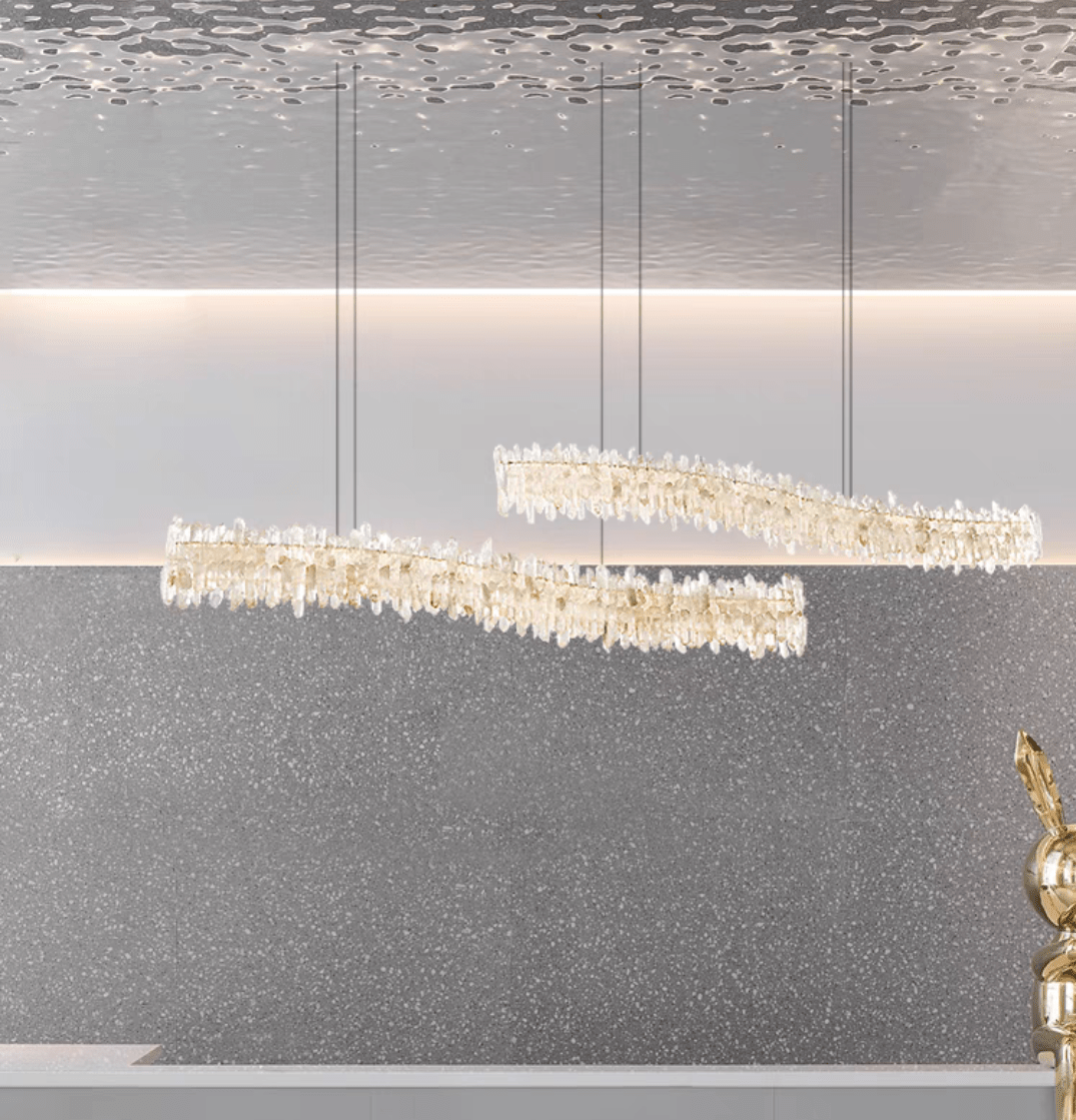 Modern Light Luxury Designer Model Natural Crystal Stone Long Dining Chandelier Furniture for Dining Room/Kitchen Island/Study Room - L47.2"*H4.7"Warm Lightcasivra