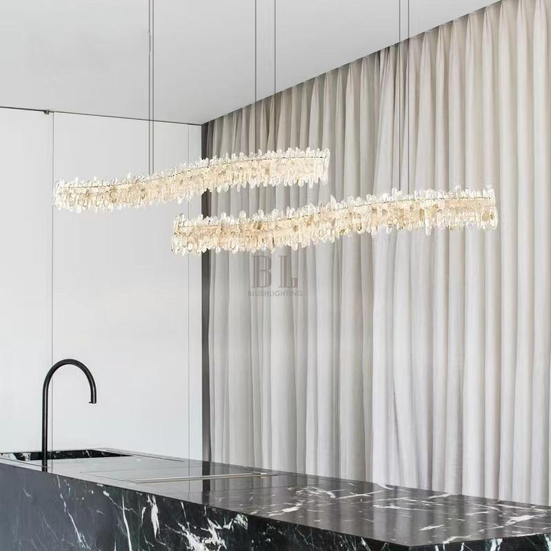 Modern Light Luxury Designer Model Natural Crystal Stone Long Dining Chandelier Furniture for Dining Room/Kitchen Island/Study Room - L47.2"*H4.7"Warm Lightcasivra