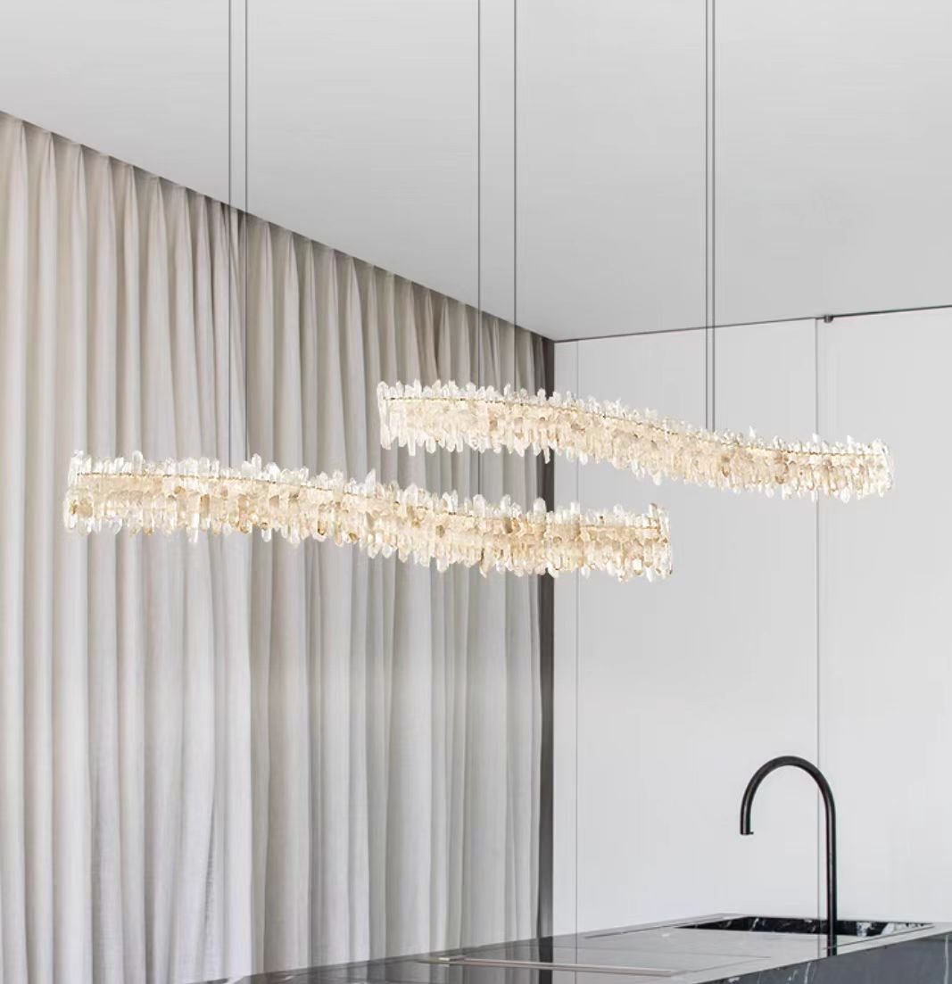 Modern Light Luxury Designer Model Natural Crystal Stone Long Dining Chandelier Furniture for Dining Room/Kitchen Island/Study Room - L47.2"*H4.7"Warm Lightcasivra