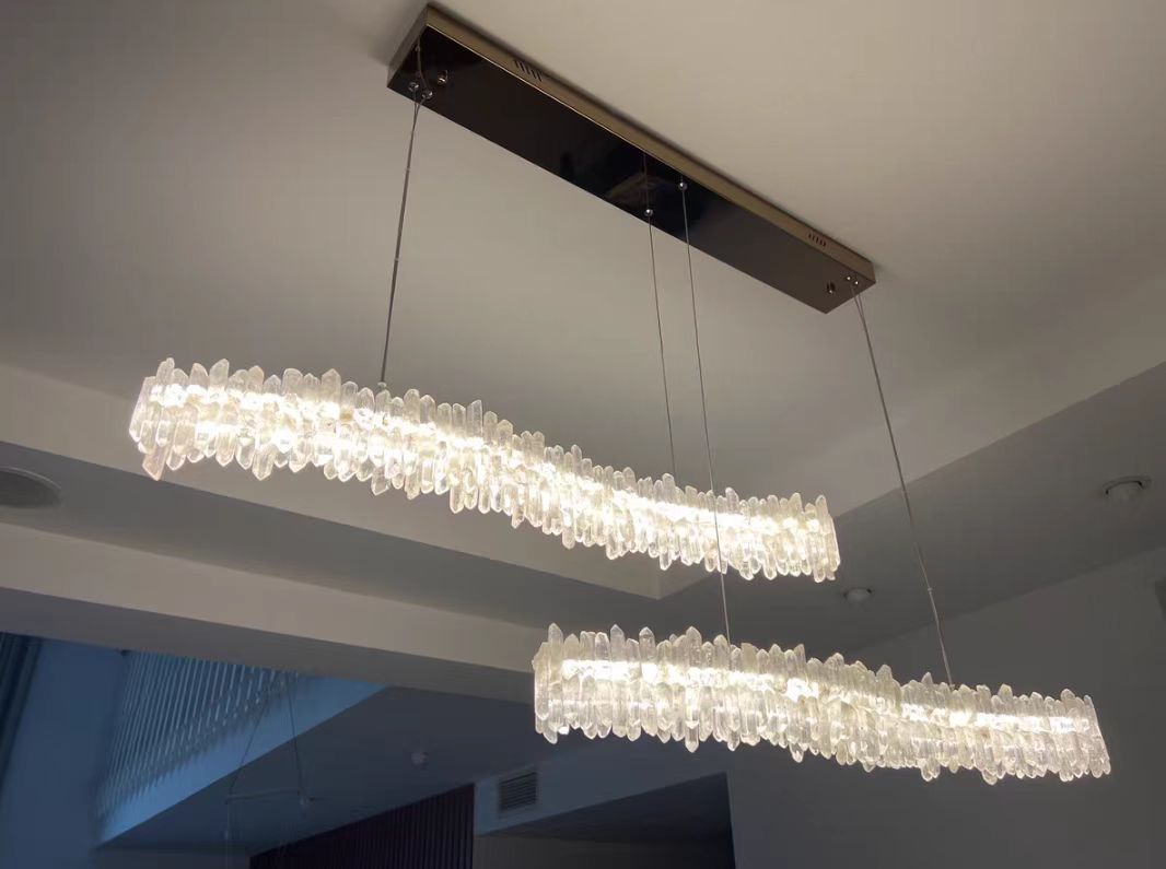 Modern Light Luxury Designer Model Natural Crystal Stone Long Dining Chandelier Furniture for Dining Room/Kitchen Island/Study Room - L47.2"*H4.7"Warm Lightcasivra