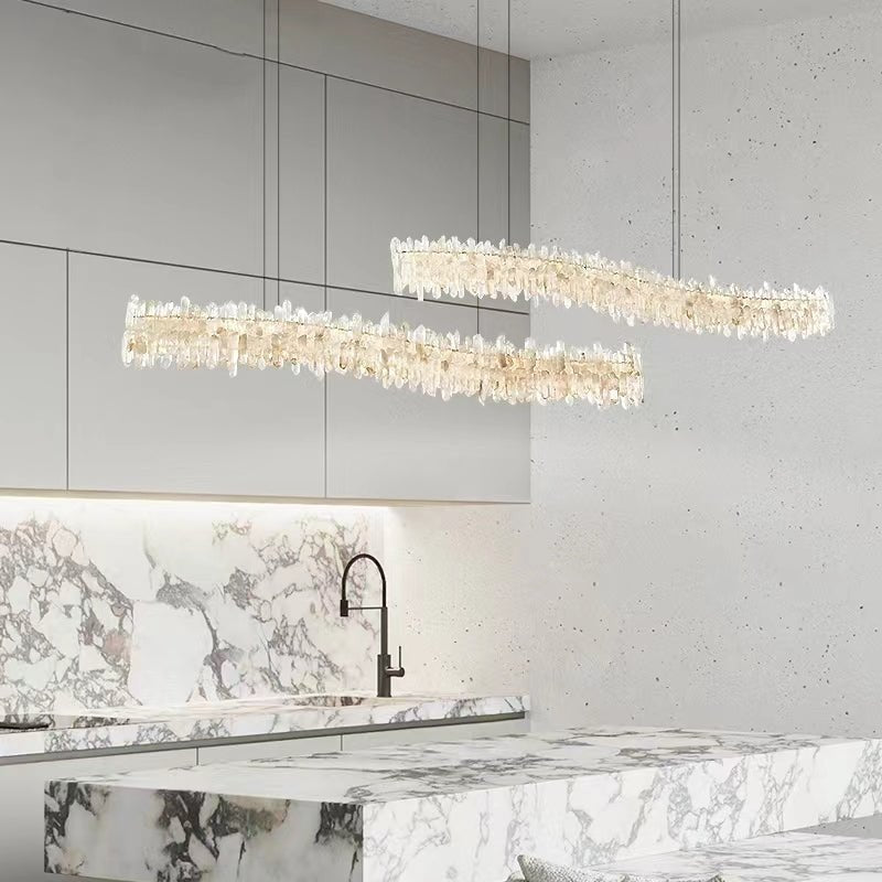 Modern Light Luxury Designer Model Natural Crystal Stone Long Dining Chandelier Furniture for Dining Room/Kitchen Island/Study Room - L47.2"*H4.7"Warm Lightcasivra