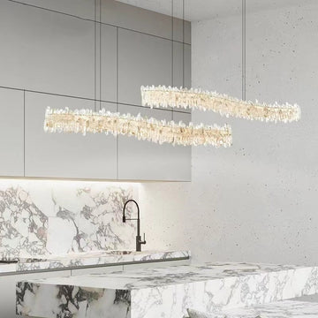 Modern Light Luxury Designer Model Natural Crystal Stone Long Dining Chandelier Furniture for Dining Room/Kitchen Island/Study Room - L47.2"*H4.7"Warm Lightcasivra