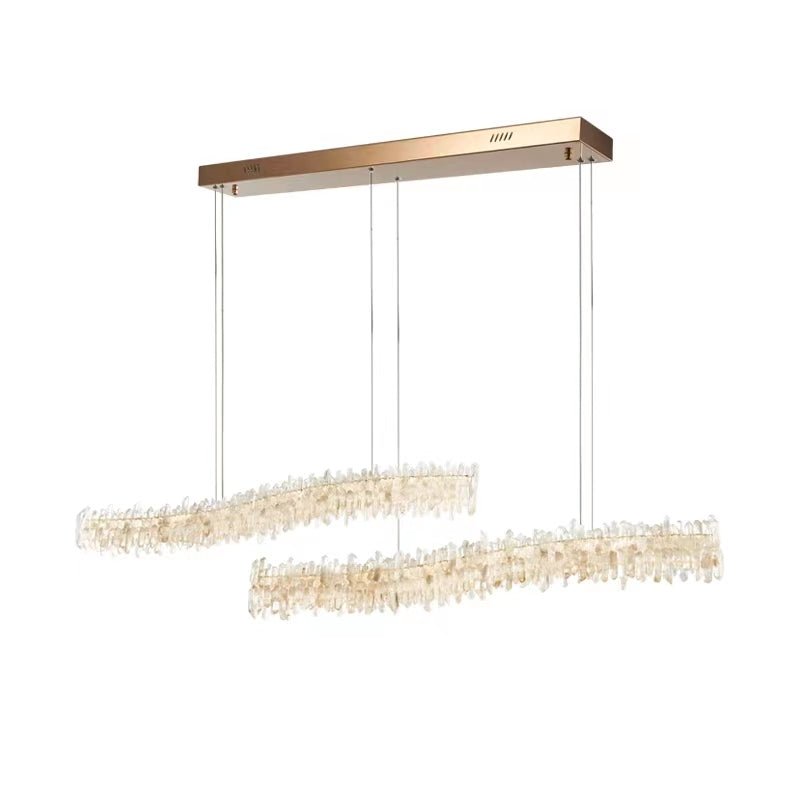 Modern Light Luxury Designer Model Natural Crystal Stone Long Dining Chandelier Furniture for Dining Room/Kitchen Island/Study Room - L47.2"*H4.7"Warm Lightcasivra