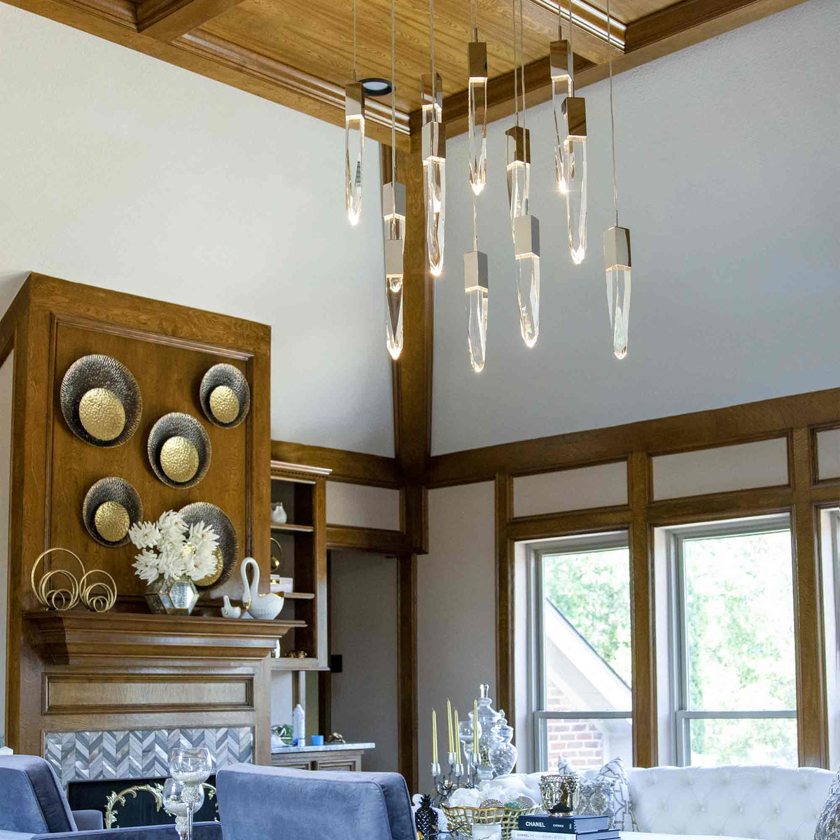 Modern Light Luxury Round/Rectangle Ceiling Pendant Light in Black Finish for Kitchen Island/ Staircase/Living Room-Chandeliers-casivra-casivra
