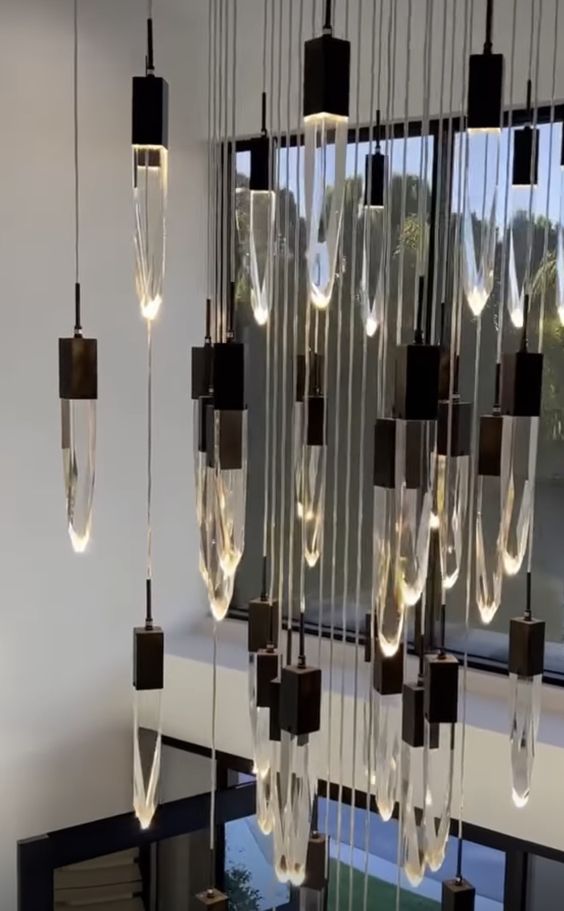 Modern Light Luxury Round/Rectangle Ceiling Pendant Light in Black Finish for Kitchen Island/ Staircase/Living Room-Chandeliers-casivra-casivra