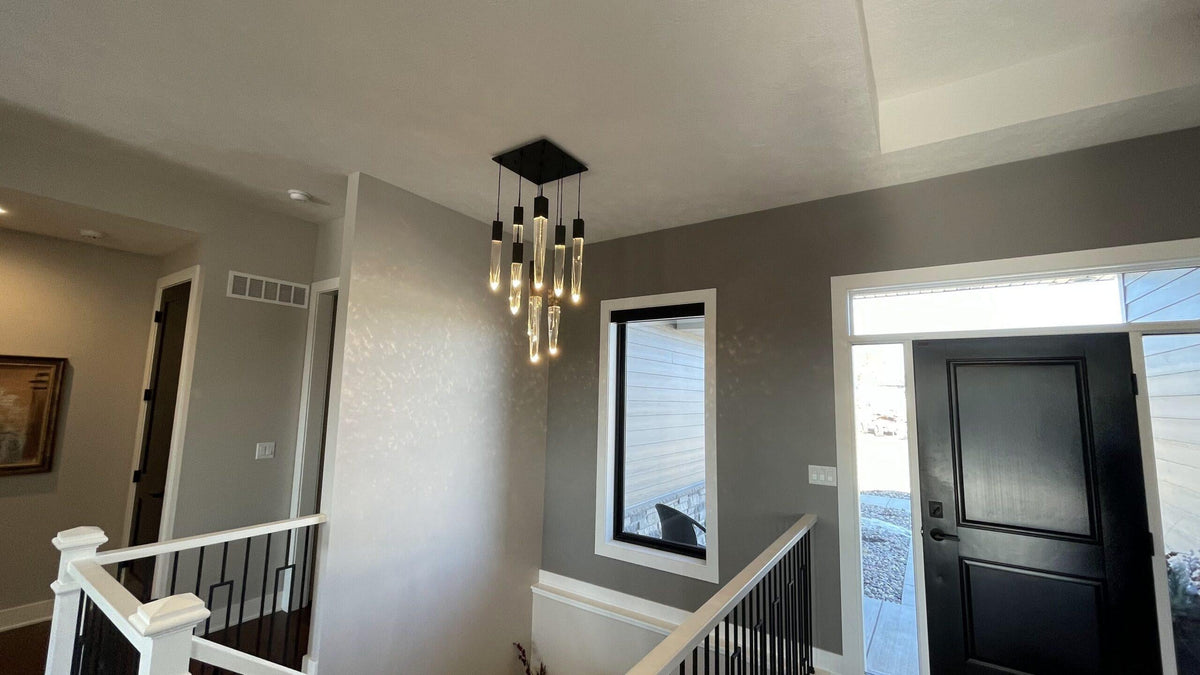 Modern Light Luxury Round/Rectangle Ceiling Pendant Light in Black Finish for Kitchen Island/ Staircase/Living Room-Chandeliers-casivra-casivra