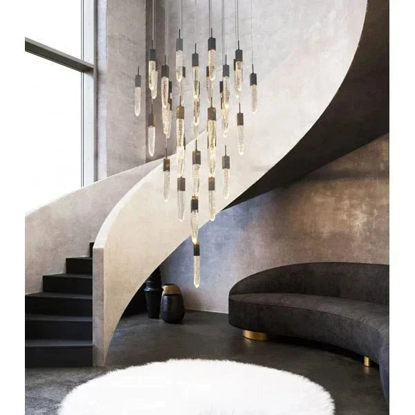 Modern Light Luxury Round/Rectangle Ceiling Pendant Light in Black Finish for Kitchen Island/ Staircase/Living Room-Chandeliers-casivra-casivra