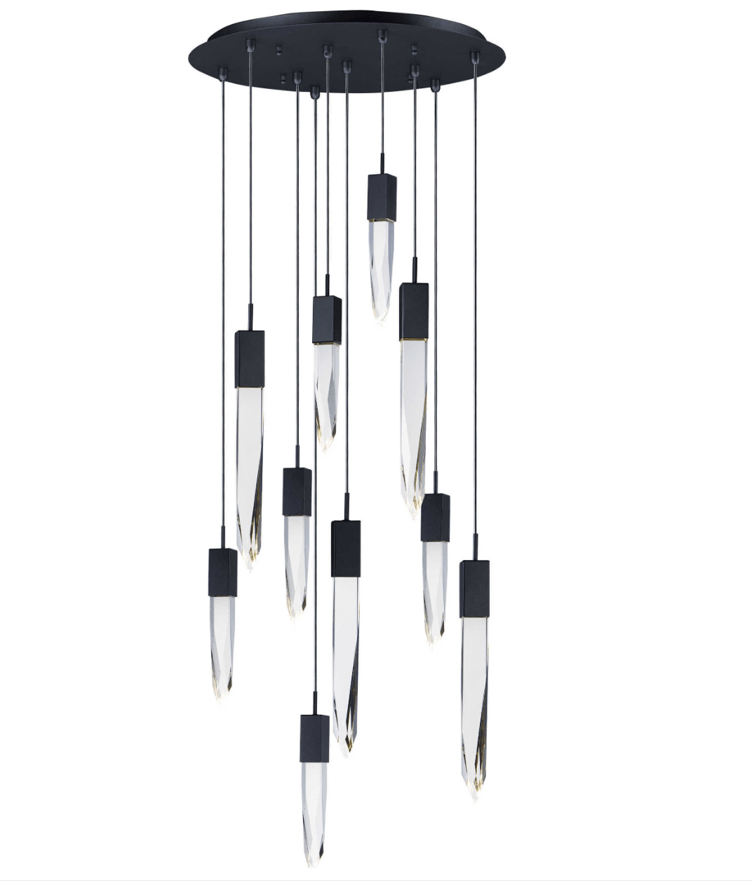 Modern Light Luxury Round/Rectangle Ceiling Pendant Light in Black Finish for Kitchen Island/ Staircase/Living Room-Chandeliers-casivra-10 Lights-Round-Warm Light-casivra