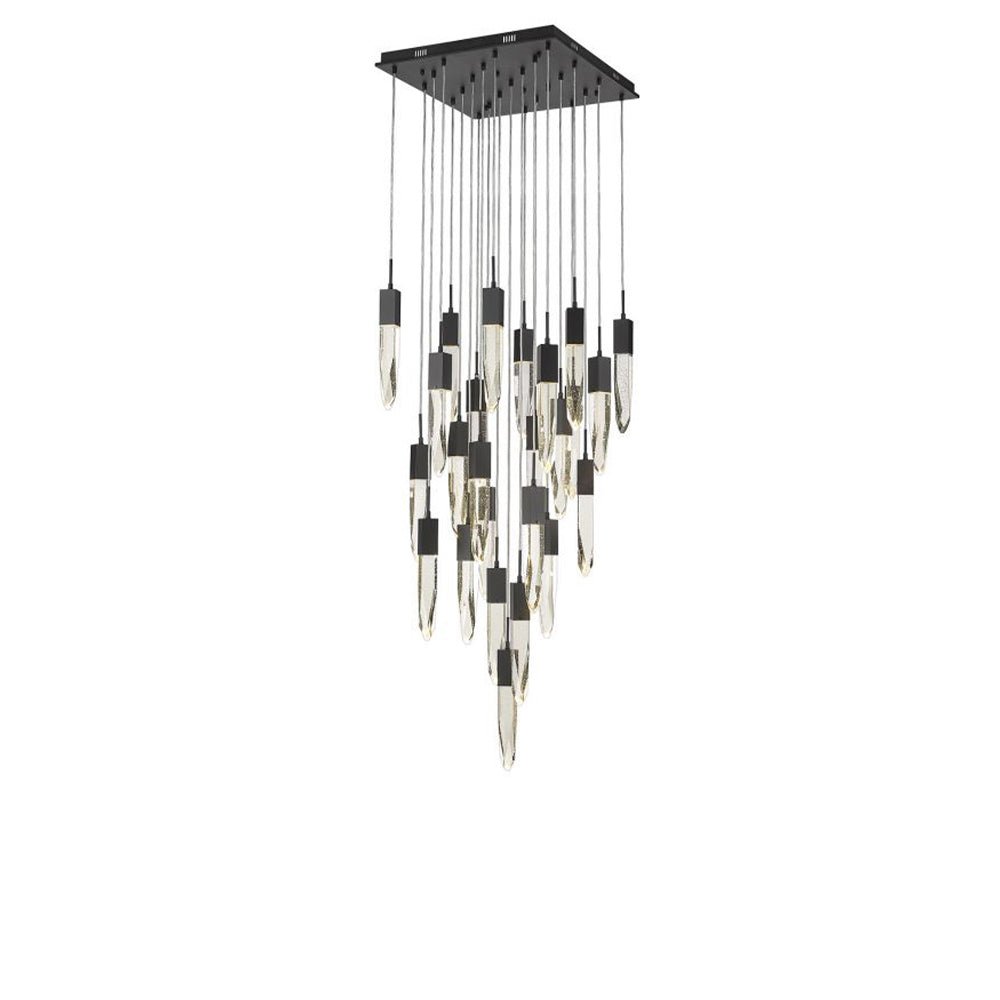 Modern Light Luxury Round/Rectangle Ceiling Pendant Light in Black Finish for Kitchen Island/ Staircase/Living Room-Chandeliers-casivra-15 Lights-Square-Warm Light-casivra