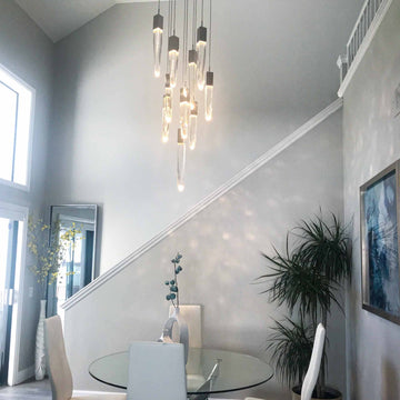 Modern Light Luxury Round/Rectangle Ceiling Pendant Light in Black Finish for Kitchen Island/ Staircase/Living Room-Chandeliers-casivra-casivra