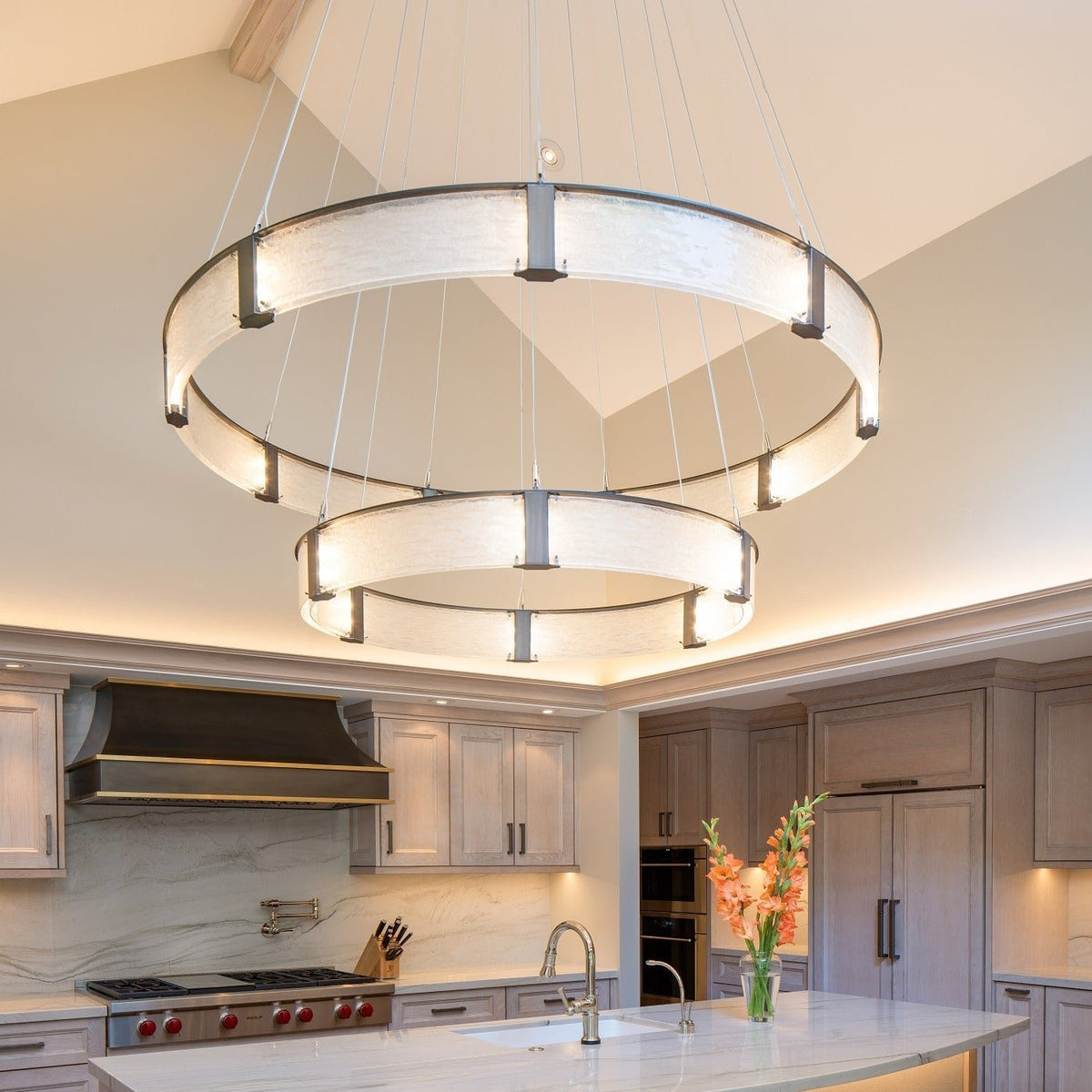 Modern Light Luxury Two-tier Glass Ring Chandelier - D40"*+D60"/53kgBlackWarm Lightcasivra