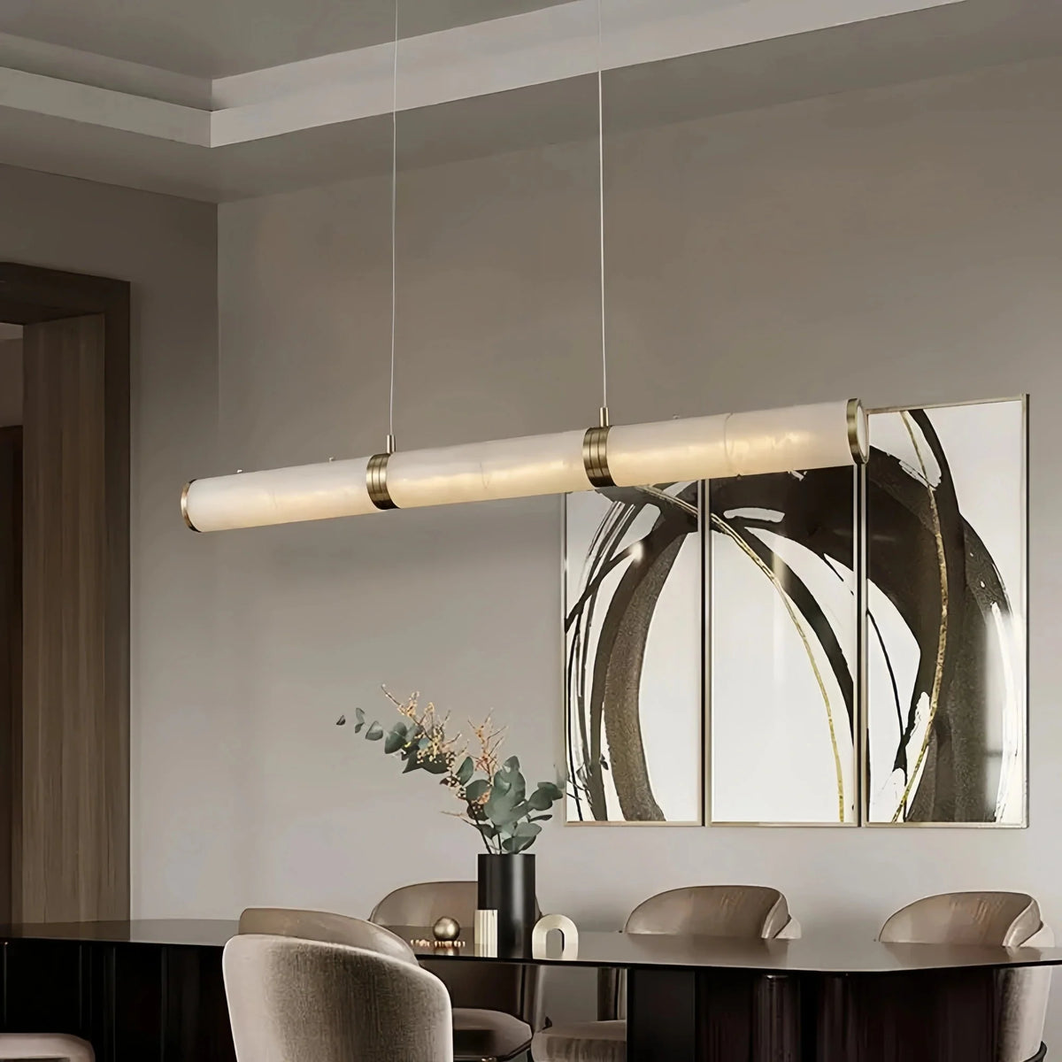 Modern Linear Alabaster Chandelier, Chandelier Over Dining Table - 39.37‘’Lcasivra