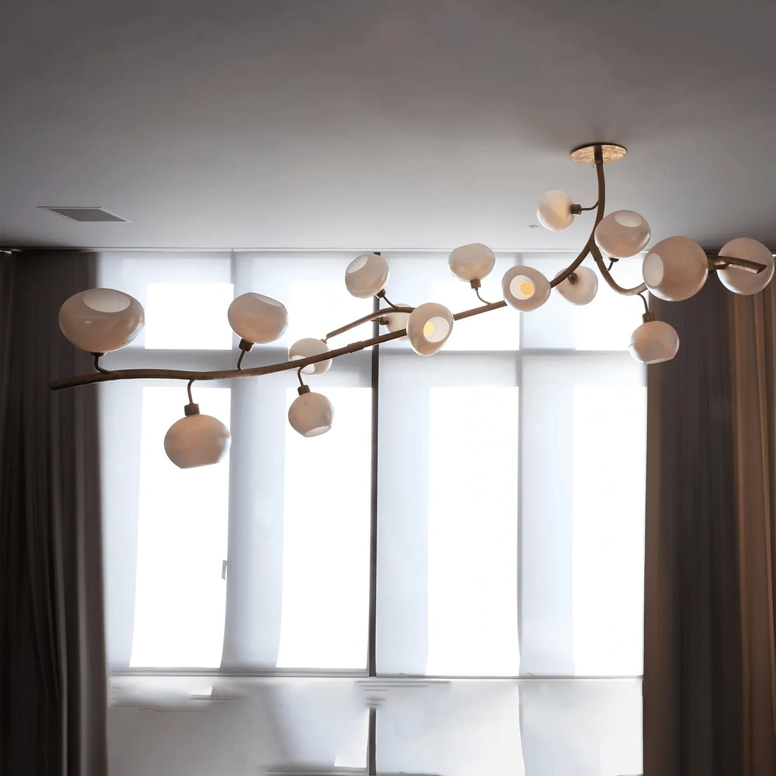 Modern Linear Brass Branches Chandelier for Dining Room - L83.5"*W55"*H75.5"White lightcasivra