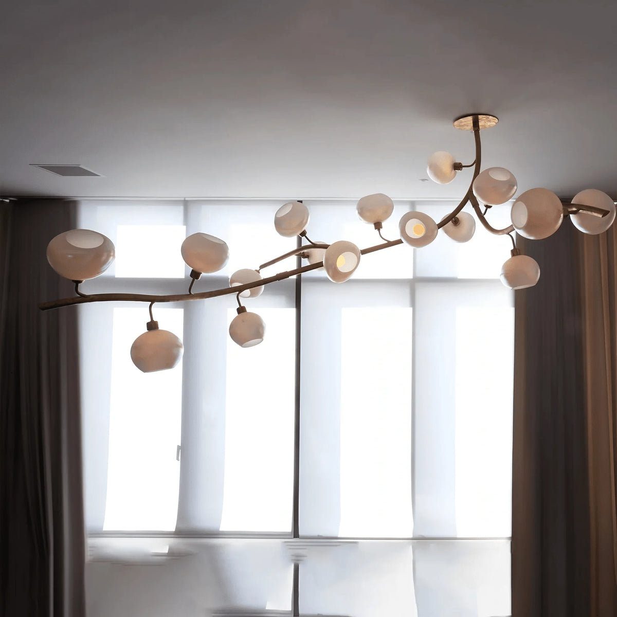 Modern Linear Brass Branches Chandelier for Dining Room - L83.5"*W55"*H75.5"Warm Lightcasivra
