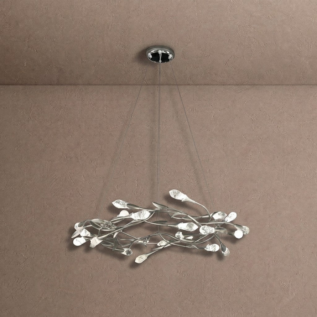 Modern Linear/Round Floral Branches Crystal Chandelier - Round/D35.4"*H8.5"(D90cm*H21.6cm)Antique SilverWarm Lightcasivra
