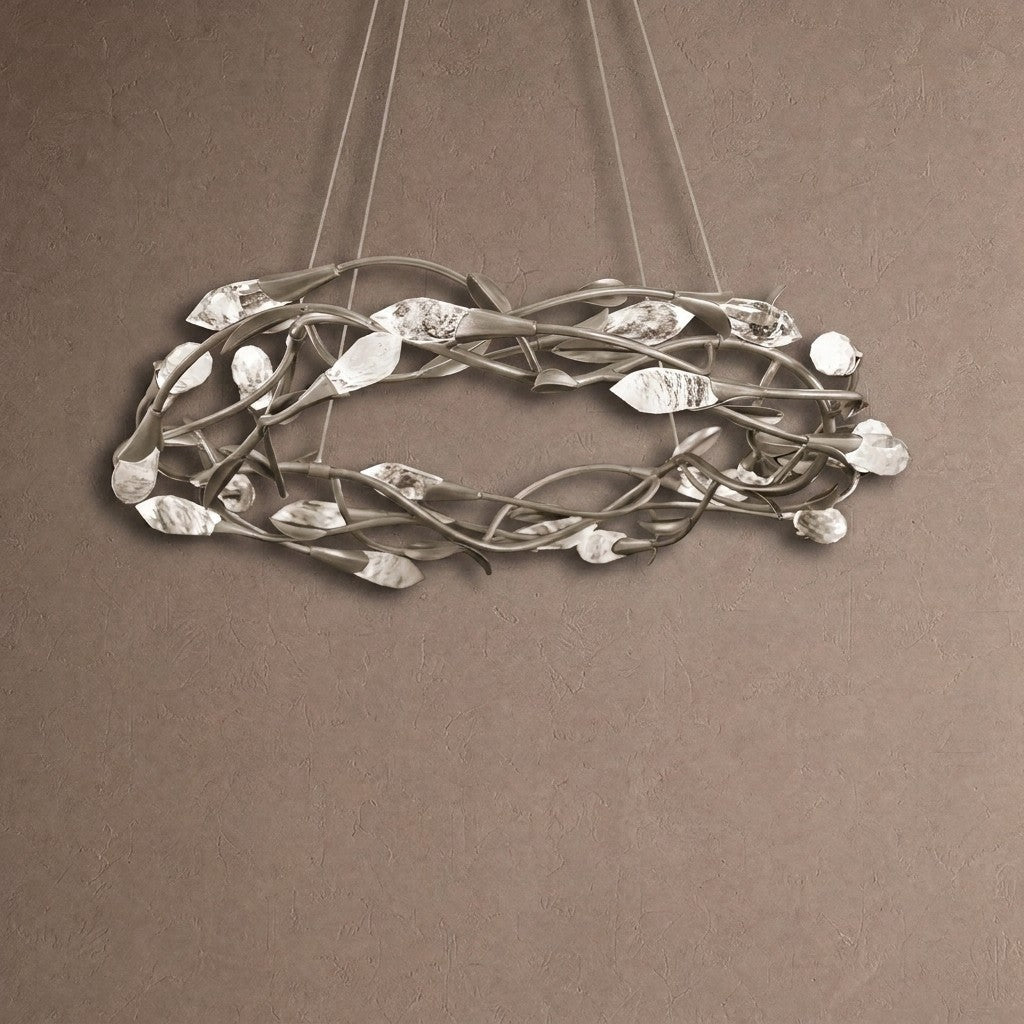 Modern Linear/Round Floral Branches Crystal Chandelier - Round/D35.4"*H8.5"(D90cm*H21.6cm)BlackWarm Lightcasivra