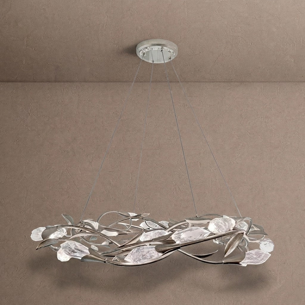 Modern Linear/Round Floral Branches Crystal Chandelier - Round/D35.4"*H8.5"(D90cm*H21.6cm)Antique SilverDimmable Warm Lightcasivra