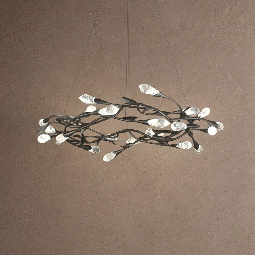 Modern Linear/Round Floral Branches Crystal Chandelier - Round/D35.4"*H8.5"(D90cm*H21.6cm)BlackWarm Lightcasivra