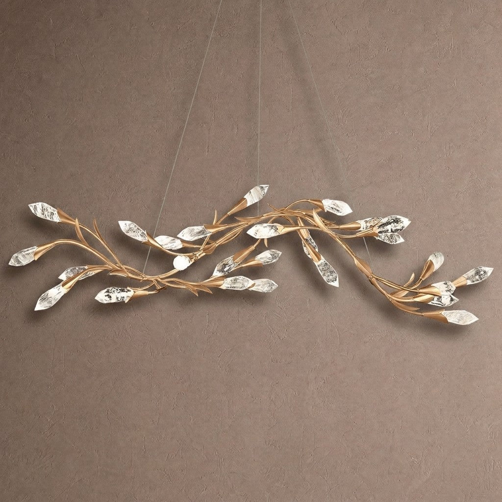 Modern Linear/Round Floral Branches Crystal Chandelier - Linear/L56.3"*W15.5"*H11.9"(L143cm*W39.4cm*H30.2cm)GoldWarm Lightcasivra