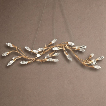 Modern Linear/Round Floral Branches Crystal Chandelier - Linear/L56.3"*W15.5"*H11.9"(L143cm*W39.4cm*H30.2cm)GoldWarm Lightcasivra