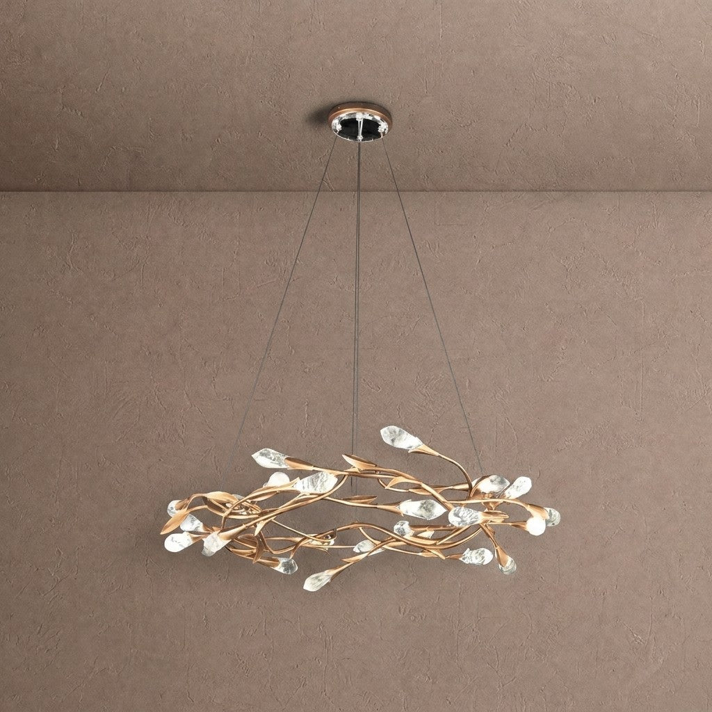 Modern Linear/Round Floral Branches Crystal Chandelier - Round/D35.4"*H8.5"(D90cm*H21.6cm)GoldWarm Lightcasivra
